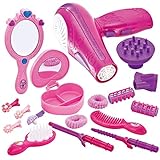 JOYIN 17Pcs Girls Beauty Salon Set, Pretend Play Doll Hair Stylist Toy Kit with Hairdryer, Mirror, Curling Iron and Other Accessories for Kids Toddler Fashion Cutting Makeup Party Favor, Birthday Gift