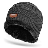 Men Soft Stretch Cable Knit Lined Thick Warm Winter Wool Slouchy Beanies Hat (E-Gray)