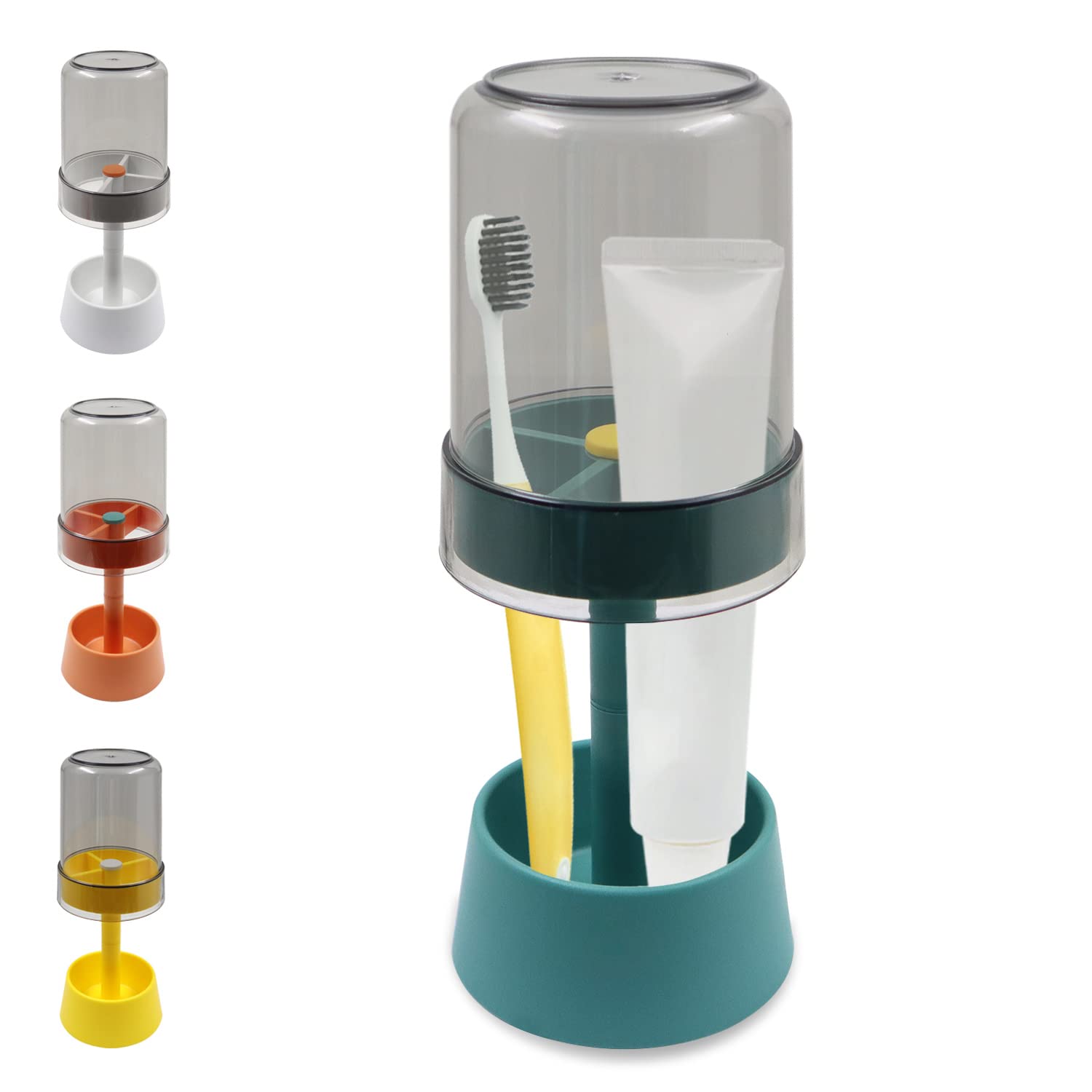 Toothbrush Holder Stand with Tooth Brush Cups/Cover, Toothpaste Holder Stand with 3Slots，Dental Storage Organizer Holder Stand,for Toothpaste (Blue)