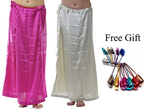 Odishabazaar Women Saree Petticoat Satin Silk Underskirt Lining For Sari(Pack Of 2) + Free Sari Pin (#37)