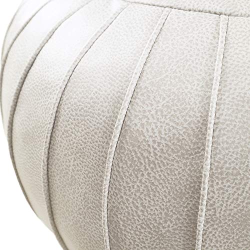 Thgonwid Handmade Suede Pouf Footstool Ottoman Faux Leather Poufs 23" x 14" -Round Floor Cushion Footstool for Living Room, Kids Room and Wedding, Unstuffed, Beige