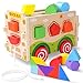 JOYNOTE Large Wooden Shape Sorter Bus with Tangram Classic 3D Push Pull Truck Toy for Toddlers and Baby Color Recognition and Geometry Learning, (20 Blocks and Carry Case Included)