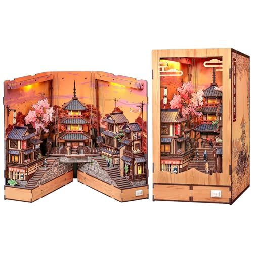 CUTEBEE Book Nook Kit - Maison de Poupée pour Adultes, Scène de Rue Japonaise Miniature, Décoration de Bibliothèque, Cadeau pour la Famille (Twilight Sakura Path)