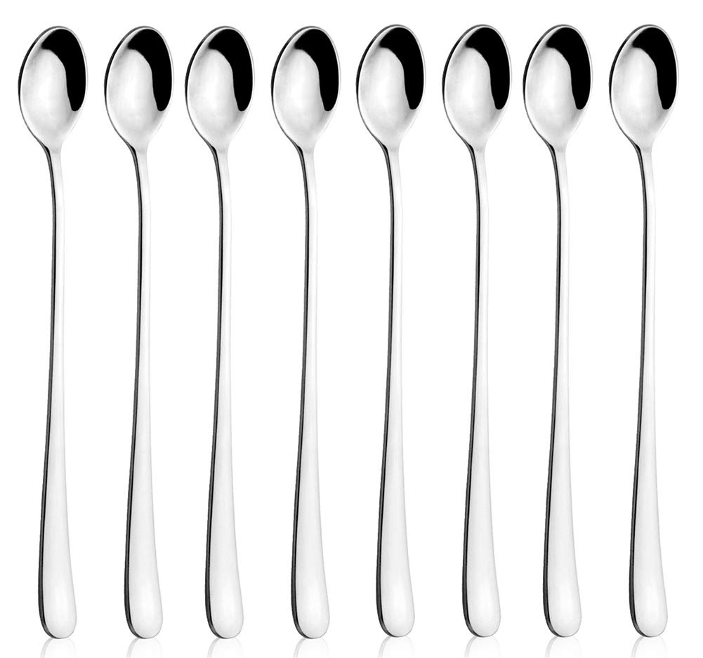 AOOSY Latte Spoons,9-Inch Stainless Steel Long Handle Stirring Spoon Mixing Coffee Spoon Set for Iced Tea Dessert Cocktail Ice Cream Sundae(Set of 8)