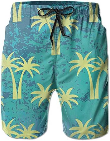 Men Spring Summer Beach Plam Tree Beach Shorts Swim Trunks With Pockets&amp;Elastic Waist