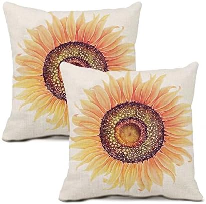 linyangpt Pack Of 2 Throw Pillows Covers bolster cushion case Faux Linen Effect Dream Sunflower pattern