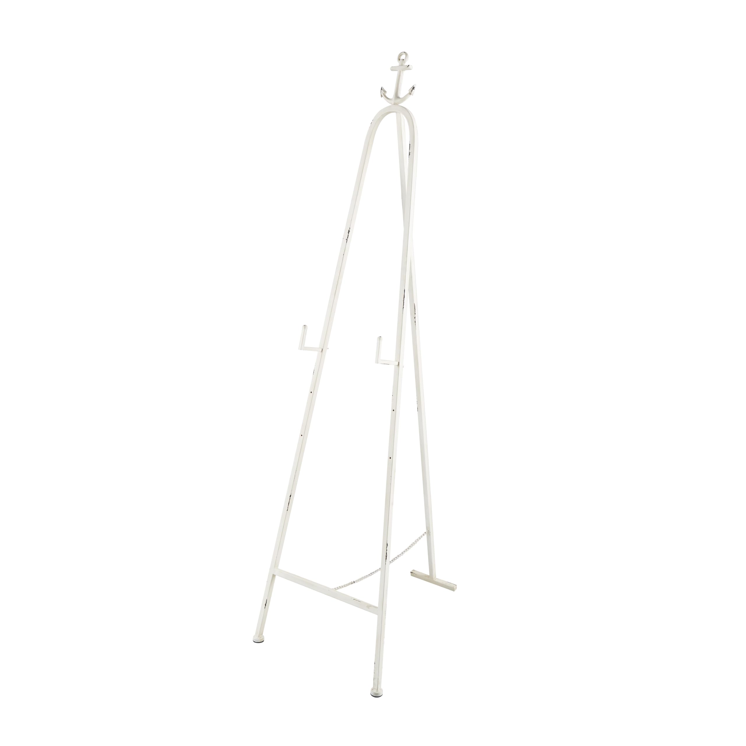 Photo 1 of Deco 79 Metal Anchor Easel Tall Adjustable Display Stand 3 Tier with Foldable Stand and Chain Support, 17" x 24" x 65", White