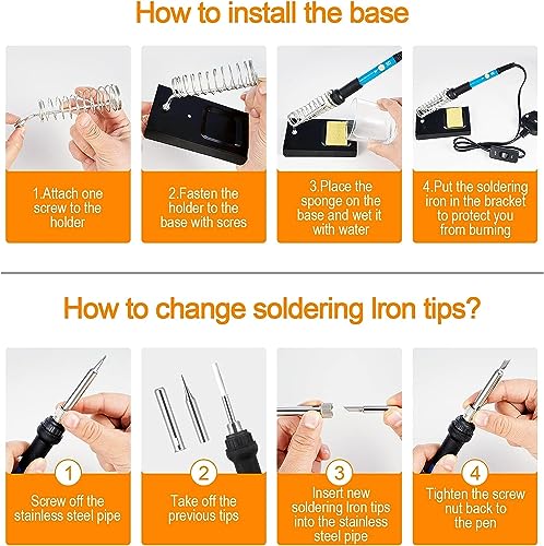 Azonee Soldering Iron Kit, Soldering-Iron Gun with Adjustable Temp and ON/Off Switch, 5 Soldering Tips, Desoldering Pump, Solder Wire, 2 in 1 Wire Stripper Cutter, Soldering Iron Stand, Tool Case
