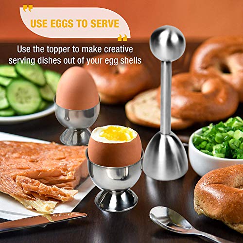 Egg Cups Cracker Topper, Soft Hard Boiled Eggs Separator Tool Stainless Steel set Include 2 Egg Cups, 2 Spoons, 1 Topper Cutter -Easily Crack and Score Raw and Cooked Egg Shells Perfect Mother's Gift - Thumbnail 5