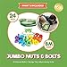 Jumbo Nuts and Bolts Set with Toy Storage and eBook | Montessori Toddler Rainbow Matching Game Activities | Fine Motor Skills Autism Educational Toys for Baby, 1, 2, 3 Year Old Boy and Girl | 24 pc