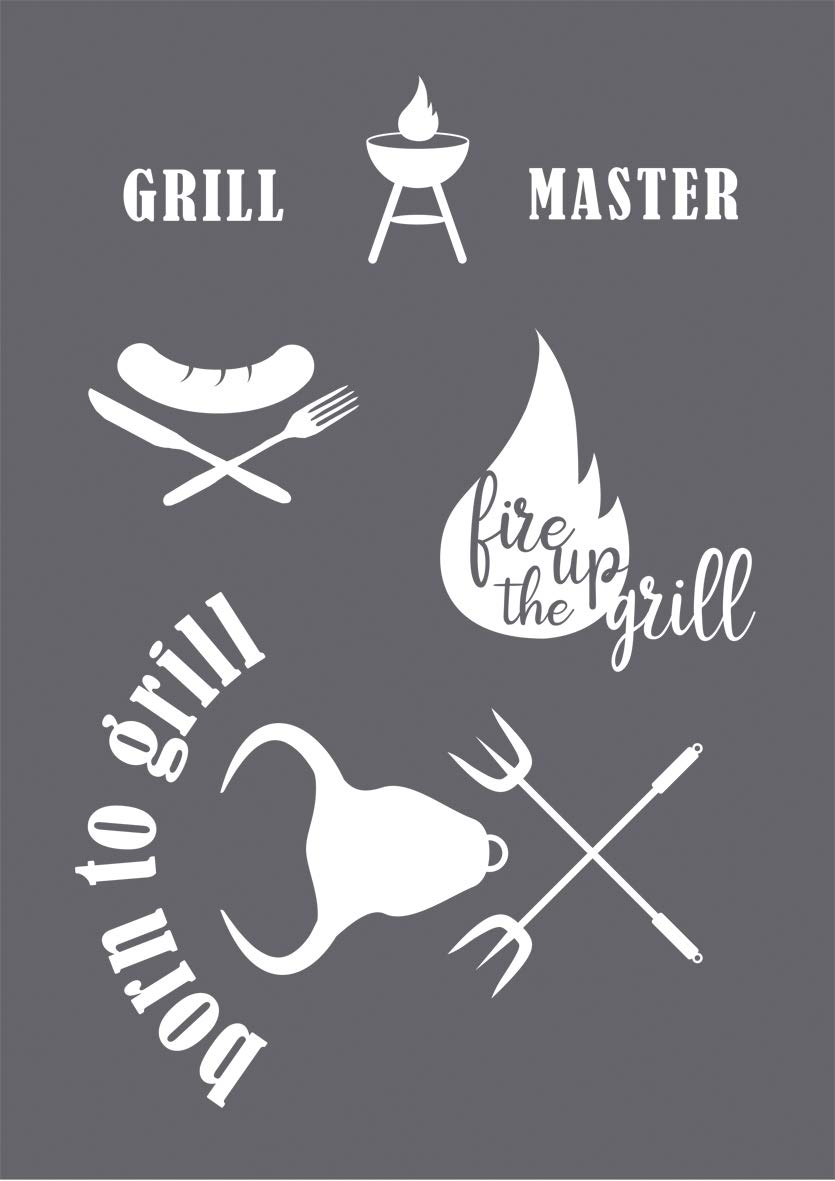Rayher 45114000 Stencil "Grill Master" A4, 1 stencil+1 squeegee, tab-bag