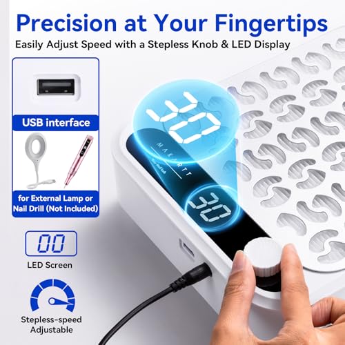 Makartt Nail Dust Collector - Professional Powerful Suction Larina Dust Collector Nail Tech LED Display, Adjustable Speed Reusable Filter, Strainer Panel for Acrylic Nail Polishing Manicure Salon Home