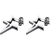 XYAYOU Retro Pentagram Open Star Titanium Steel Star Stud Earrings for Women Men Street Hip Hop Earrings