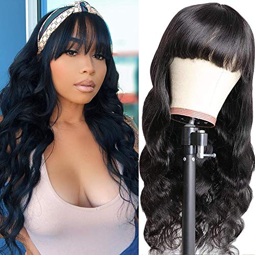 Body-Wave-Human-Hair-Wigs-with-Bangs-Brazilian-Virgin-Hair-Wigs-None-Lace-Front-Wigs-Glueless-Machine-Made-Wigs-for-Black-Women-150-Density-Natural-Color-22-Inch