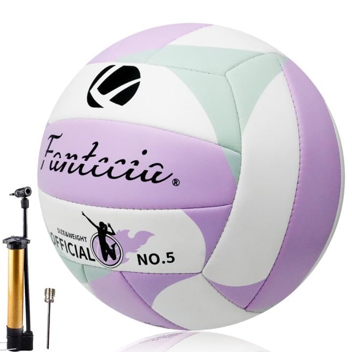 Fantecia Size 5 Volleyball with Pump, Soft Leather Beach Volleyball for Indoor Outdoor Play Volleyball Gift for Girls, Youth, Adults, Volleyball