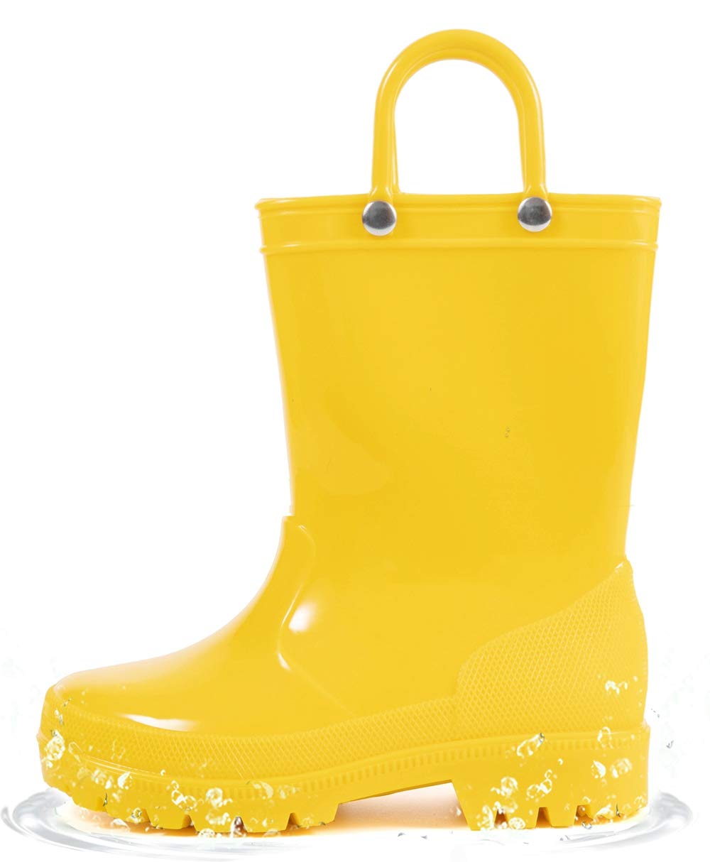 Photo 1 of HugRain Toddler Rain Boots Boys little Kids Waterproof Shoes Lightweight Adorable Cute Solid Rubber mud boots non slip with Easy-On Handles (Size 9,yellow)