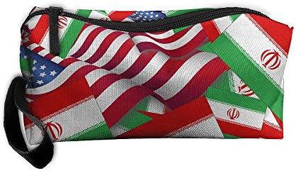 Iran Flag With America Flag Pencil Case Holder Zipper Pencil Bag Makeup Bag Cosmetic Bag Coin Purse Pouch Travel Toiletry Bag Multi-Purpose Bag 7.9 X 2.4 X 3.5