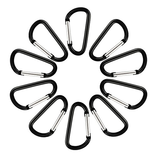 Swatom Aluminum Alloy Carabiner Clip 2.2 Inches Carabiners Spring Snap Hook Keyring for Traveling Hiking Camping Keychains Outdoor Accessories Black (10 Pcs) - Thumbnail 2