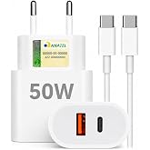 Carregador Rápido 50W + Cabo Tipo C, 2 Entradas USB e USB-C - Fonte de Carregamento Turbo Power Delivery – Dupla Saída para C