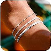 Poaiiu Silver Plated Bracelets for Women, Dainty 14K Gold Plated Stack Bracelet Set Trendy Adjustable Layered Glitter Bead Snake Stackable Chain Bracelet Jewelry Gift for Christmas Everyday Wear