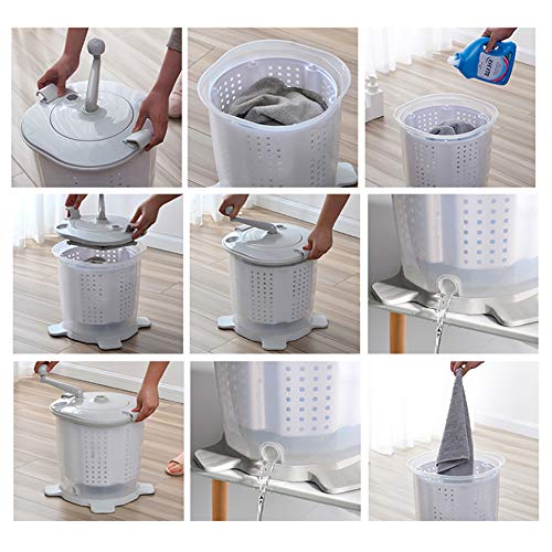 PLHMS Mini Hand Crank Washing Machine Dehydrator, Compact Spin Dryer