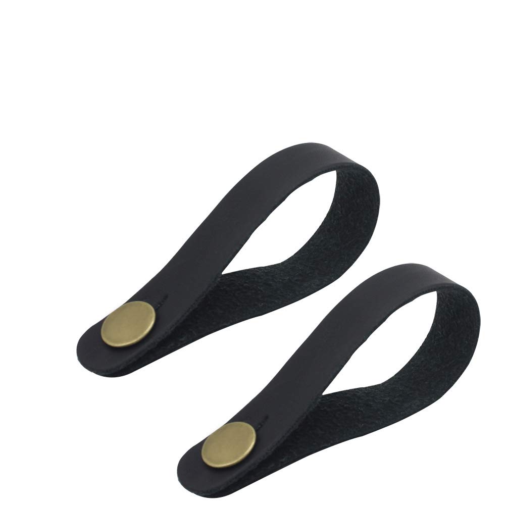 Alnicov Guitar Strap Ukulele Strap Button Synthetic Leather Headstock Adapter for Ukulele Acoustic Guitar 2Pcs (Black)