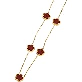 18K Yellow Gold Four Leaf Clover Necklace For Women, Cute Colorful Lucky Clover Pendant - Five-Leaf Flower Chain, Alhambra Necklace For Birthday Valentine Graduation Gifts