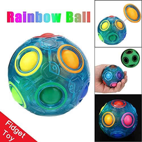 Wyurhjh Led Magic Rainbow Rolling Ball, Light Up Fidget Spinning Ball Glowing Yongjun Magic Spherical Cube Puzzle Toys Brain Teasers Educational Toys for Kids Child Xmas Gift (Blue)