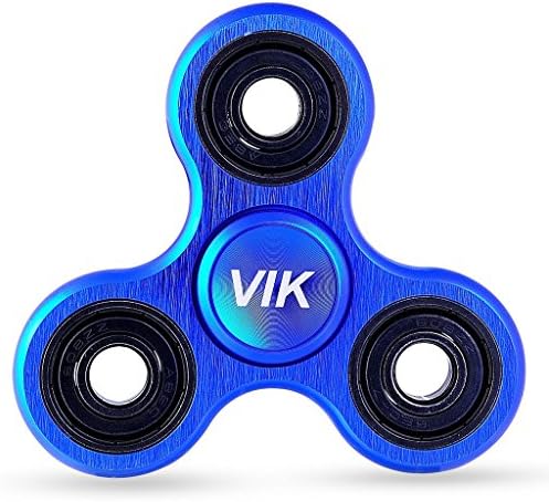 VIK Aluminum Quiet EDC Tri Fidget Hand Spinner Toy Last 3-5 Minutes Perfect for ADD ADHD Anti-Anxiety Stress Relieves Autism Kids Adaults Blue