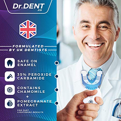 DrDent Premium Teeth Whitening Kit 35% CP | LED Light | (2) 5ml Whiten Gels | Removes Stains - Includes Mouth Tray & Shade Guide - Rapid & Effective Results - User-Friendly & Safe