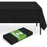 LIKAJON 2 Pack Disposable Black Plastic Tablecloth, 54 x 108 Inch | Rectangular Black Table Cloth, Waterproof Table Cover for Birthday Party, Halloween, Graduation, and Outdoor Picnic