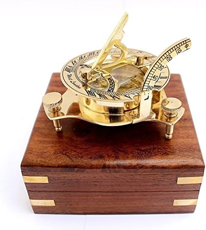 3" Antique Clock Nautical West London Sundial Compass With HandCrafted Wooden box