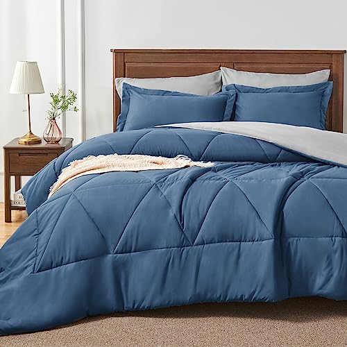 BEDELITE Twin Comforter Set 5 Pieces Bed in A Bag - Soft Microfiber Reversible Navy Bed Set with Comforters, Sheets, Pillowcase & Sham, Cozy Luxury Bedding Sets for All Season