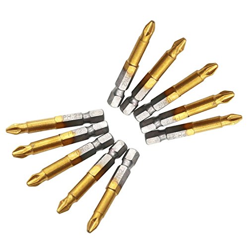 5 Pcs Anti Slip Electric Screwdriver Bits,TIFENNY 50mm Length Single Side Magnetic Hex Shank PH2 (B)