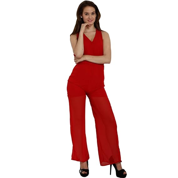 red tie waist jumpsuit
