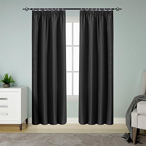 TOPICK Pair 46" x 90" Black Pencil Pleat Tape Top Curtains for Bedroom & Living Room, Sold in pairs