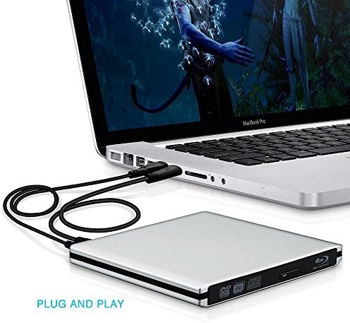 USB 3.0 Blu-ray Disc Player, External CD-RW/DVD-RW Reader&amp;Burner Drive Combo External ODD Device with 2 USB Cables for Macbook Pro Air or Other Windows PC Laptop/Desktops