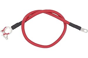 FAST & QUIET 4 AWG Battery Cable with Battery Terminals, Pure Copper Wire, Automotive, Power Inverter, Welding, Golf Cart, Lawn Mower, Motorcycle (Red Wire, 2.5 FT (30 in), 1/4" to Top Post Pos, 1pc)