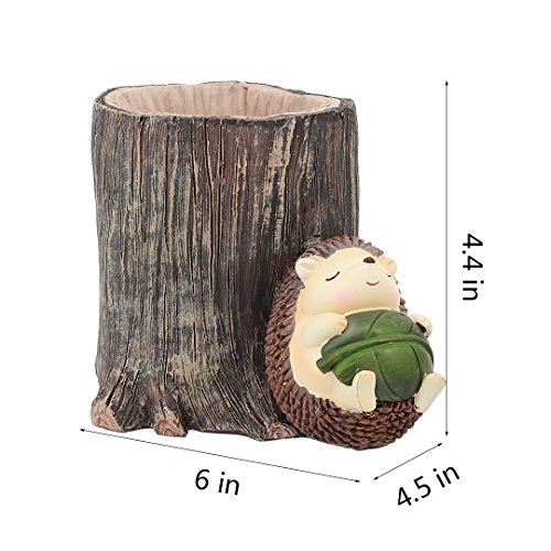Naimo Adorable Hedgehog Resin Succulent Plants Pot Cactus Pot Flower Pot Container Brush Pot Home Garden Decoration (Leaf) - Thumbnail 6