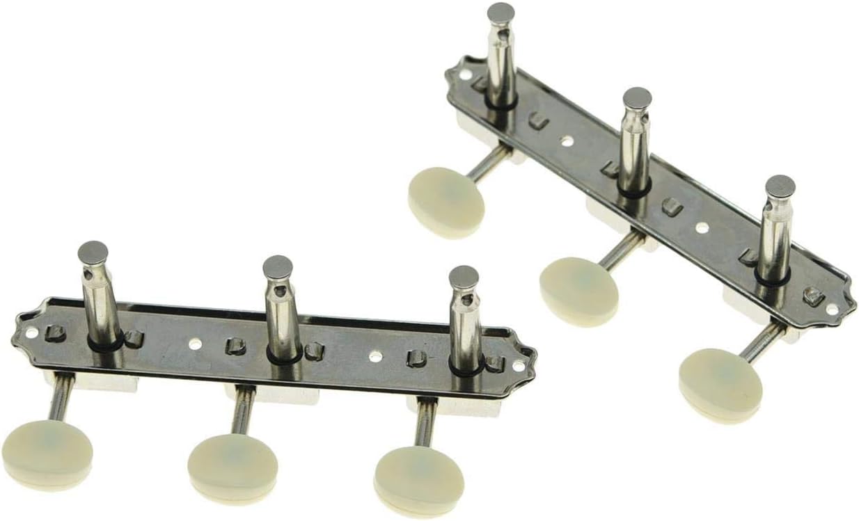 KAISH Nickel w/Aged White 3 per side 3x3 on a Plate Vintage Guitar Tuning Keys Tuners, Nickel with Ivory Button, 3L3R - Image 5