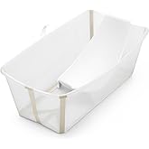 Stokke Flexi Bath Bundle, Sandy Beige - Foldable Baby Bathtub + Newborn Support - Durable & Easy to Store - Convenient to Use