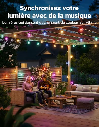 Govee Outdoor String Lights, 15m RGBWIC Dimmable 16 Million Colors and 111 Scene Modes, 80lm per LED, 25000h Lifespan, Compatible with Alexa, Google Assistant, Matter