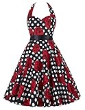 GRACE KARIN Women Vintage 1950s Halter Cocktail Party Swing Dress with Sash