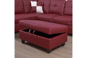 A Ainehome Sectional Sofa for Living Room, Ottoman, Modern Faux Leather Storage Ottoman for Living Room Furniture Sets, Apartment and Small Space(Size:35‘’x23.5‘’x17.5‘’H, B-Red)