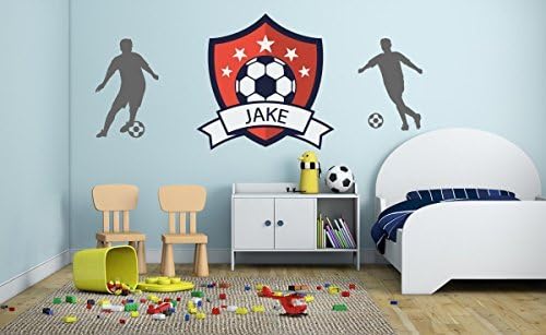 Custom Name - Soccer Bage & Players Boy Girl Mural - Baby's Mural Room Vinyl World Cup Wall Decal (Wide 40" x 22" Height)