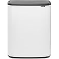 Brabantia Bo Touch Top Trash Can - 1 x 16 Gal Bucket (White) Soft Open/Close Kitchen Garbage & Recycling Can with Removable Compartment