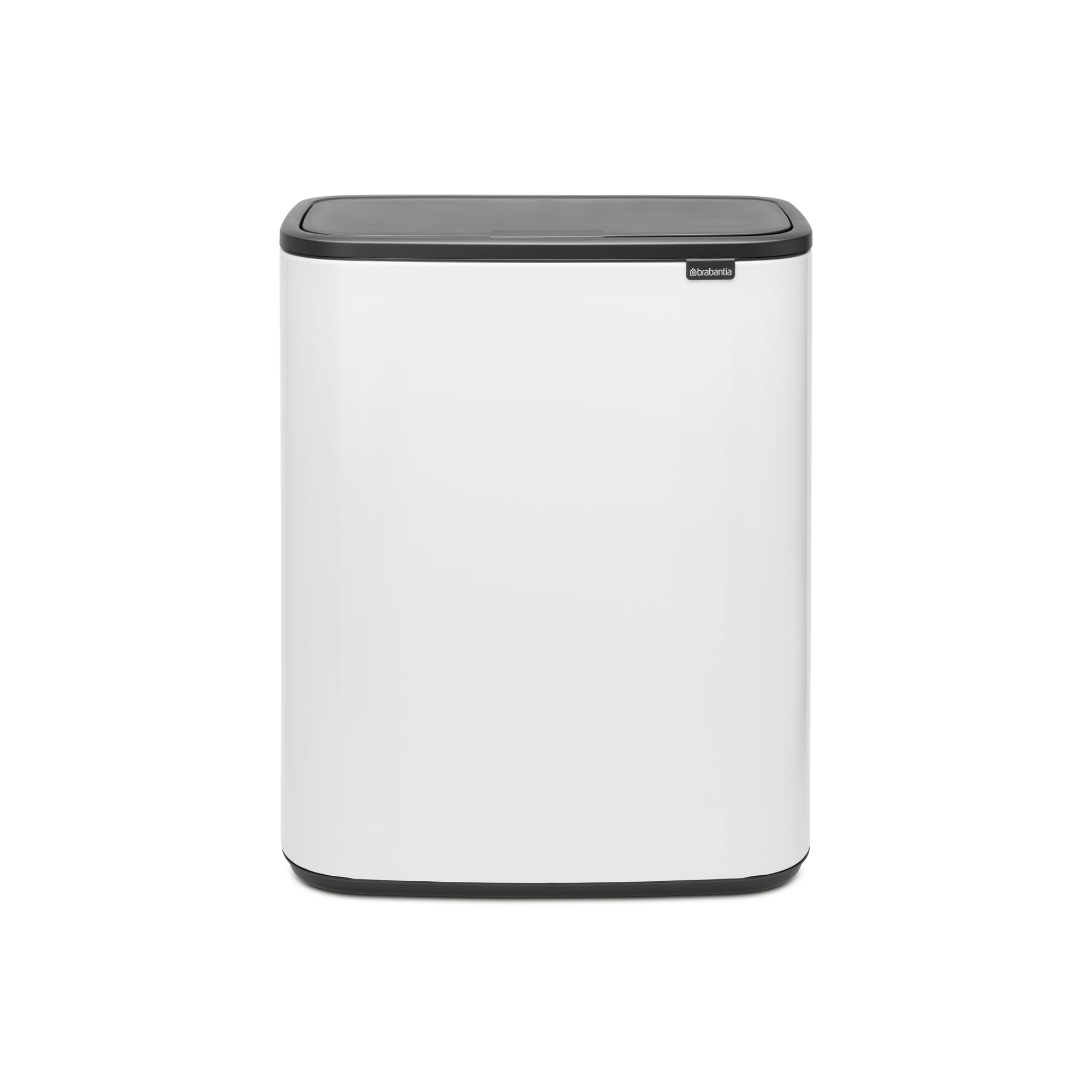 Photo 1 of (used)(damaged) Brabantia Bo Touch Top Trash Can - 1 x 16 Gal Bucket (White) Soft Open/Close Kitchen Garbage & Recycling Can with Removable Compartment