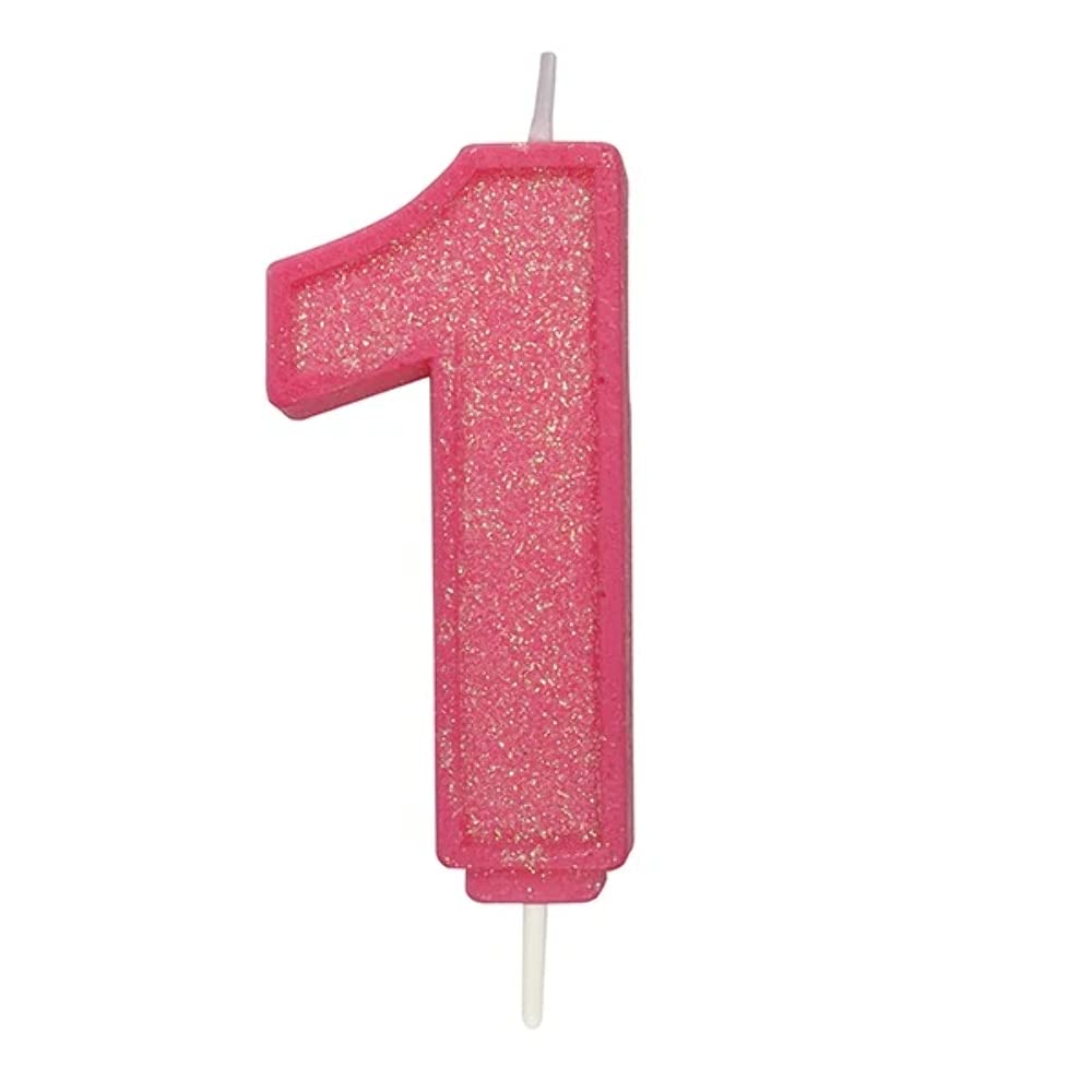 CULPITT Sparkle Number Candles For Cake & Cupcakes, Single Numbers From 0-9, Say Happy Birthday with These Candle Sparklers, Celebrate Birthdays & Anniversaries with Flair - Pink 1