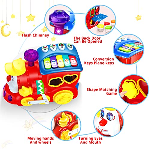 Baby Toys for 1 Year Old Boys Girls Train Crawling Baby Toys 6-12 12-18 Months Learning Educational Infant Toys with Light/Block/Music for Toddler Kids 1st Birthday Gifts Age 1 2 3 Years Christmas