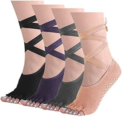 LITAO Yoga Socks Women Compression Toeless Non Slip Pilates Barre Ballet (black&amp;grey&amp;nude&amp;purple)